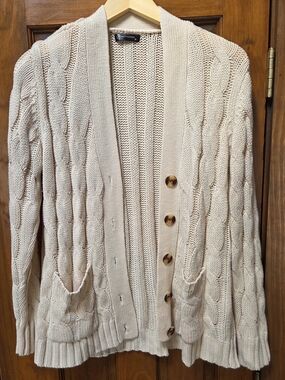 Worthington Cream Cable-Knit Button Cardigan